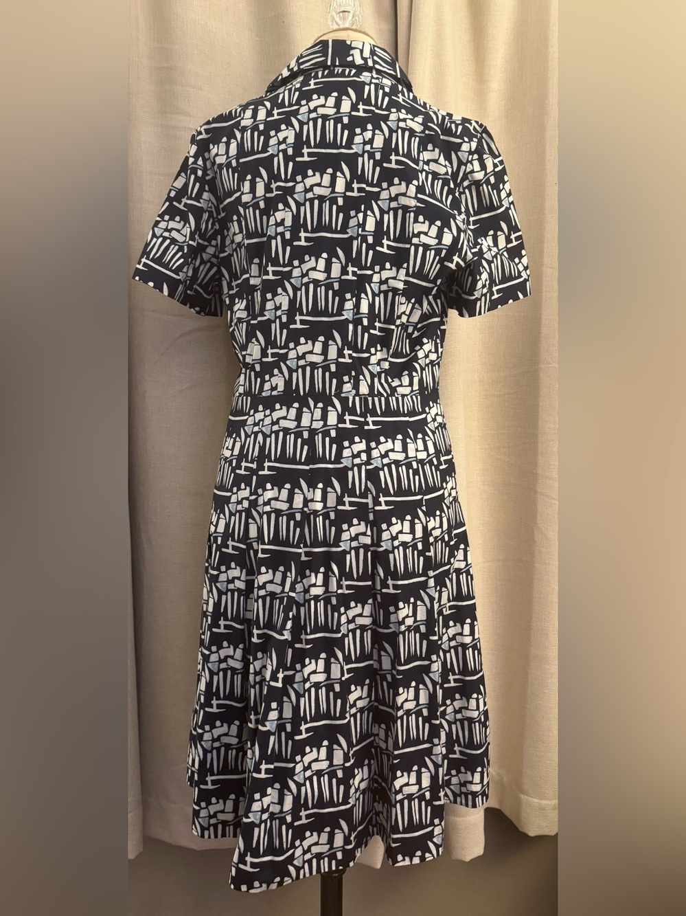 Tory Burch Navy and White Abstract Print Dress Size 12 - Picture 7 of 11